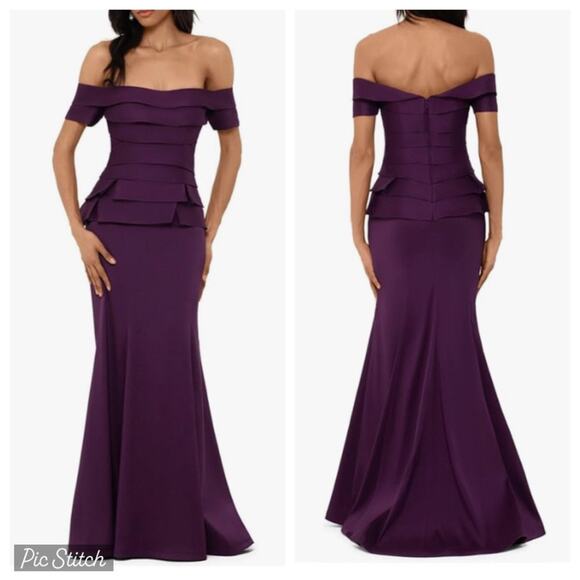Xscape Dresses & Skirts - Xscape Purple Off-Shoulder Peplum Gown